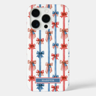 Patriotische Schleifen und Streifen mit Monogramm iPhone 16 Pro Hülle