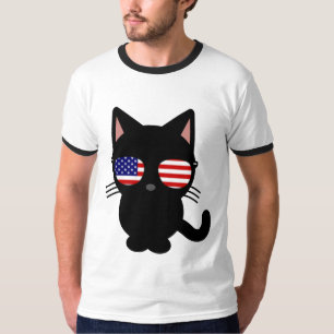 Patriotische Schwarze Katze Funny T - Shirt, Sonne T-Shirt