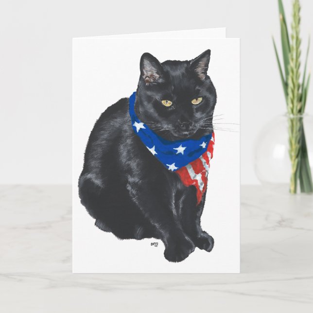 Patriotische Schwarze Katze Karte (Vorderseite)