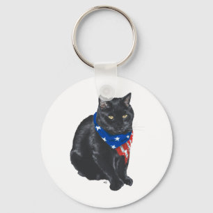 Patriotische Schwarze Katze Schlüsselanhänger