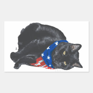 Patriotische Schwarze Katzenaufkleber Rechteckiger Aufkleber