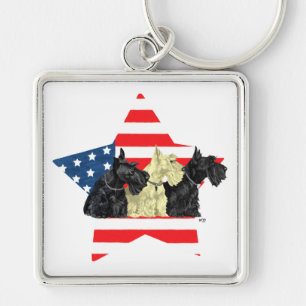 Patriotische Scottish Terriers auf Stern Schlüsselanhänger