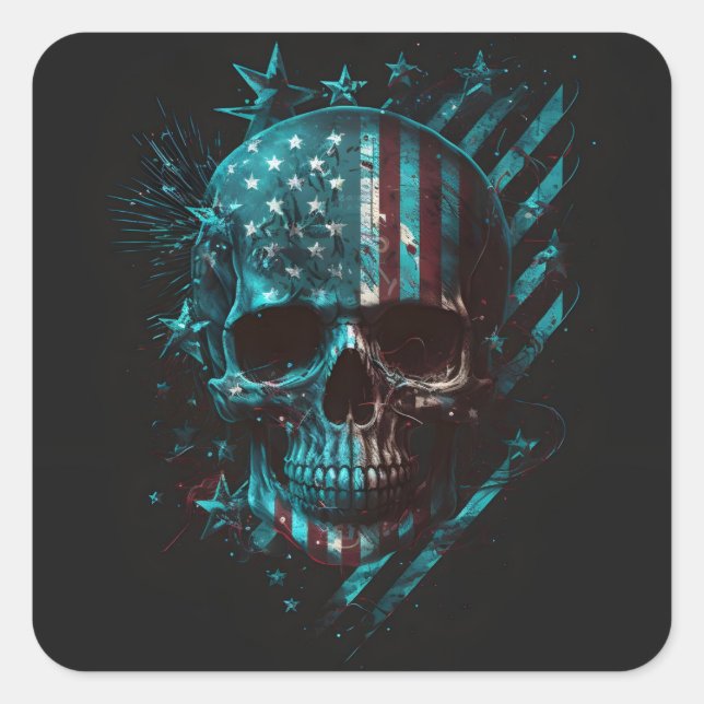 Patriotische Skull Square Sticker (Vorderseite)