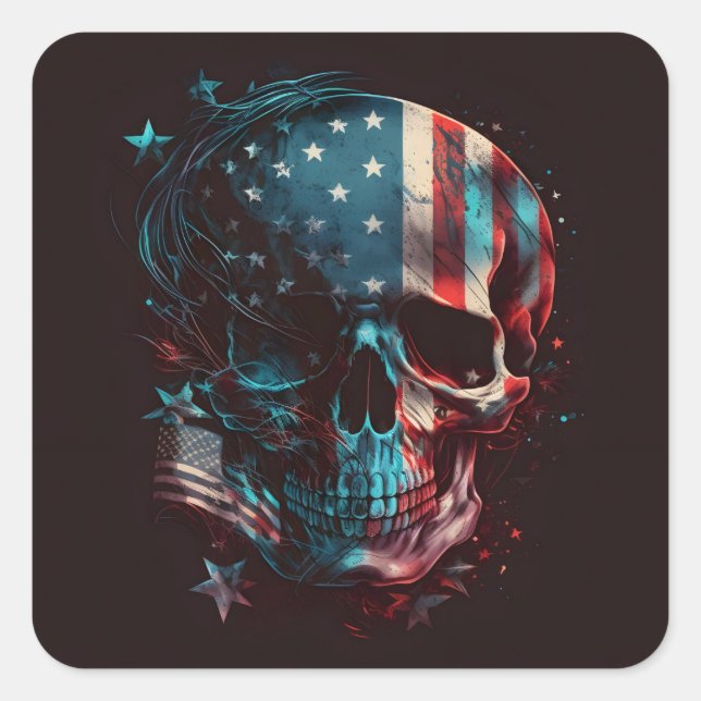 Patriotische Skull Square Sticker (Vorderseite)