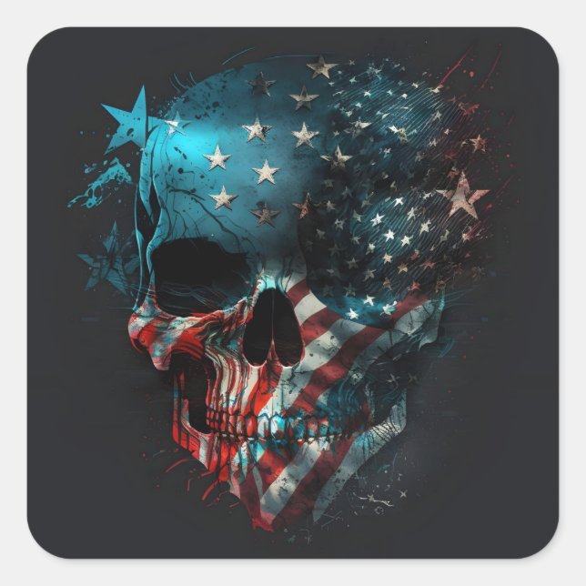 Patriotische Skull Square Sticker (Vorderseite)