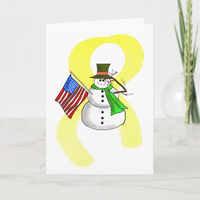 Patriotische Snowman & Gelbe Weihnachtskarte Feiertagskarte (Vorderseite)