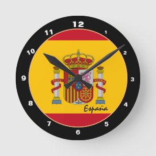 Patriotische Spanische Flagge & Spanien Zuhause /  Runde Wanduhr