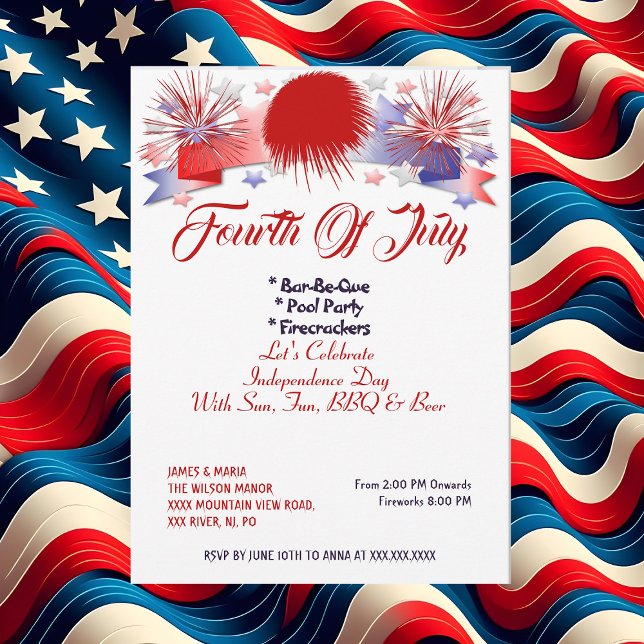 Patriotische Stars 4. Juli Firecracker GRILLEN Par Einladung (Patriotic Stars 4th July Firecrackers BBQ Party Invitation)