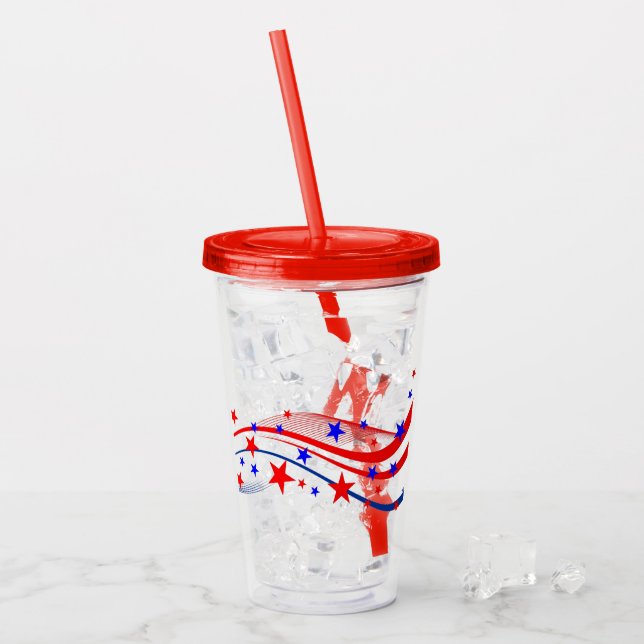 Patriotische Stars & Streamers Akrolische Tumbler Acryltrinkbecher (Vorderseite Ice)
