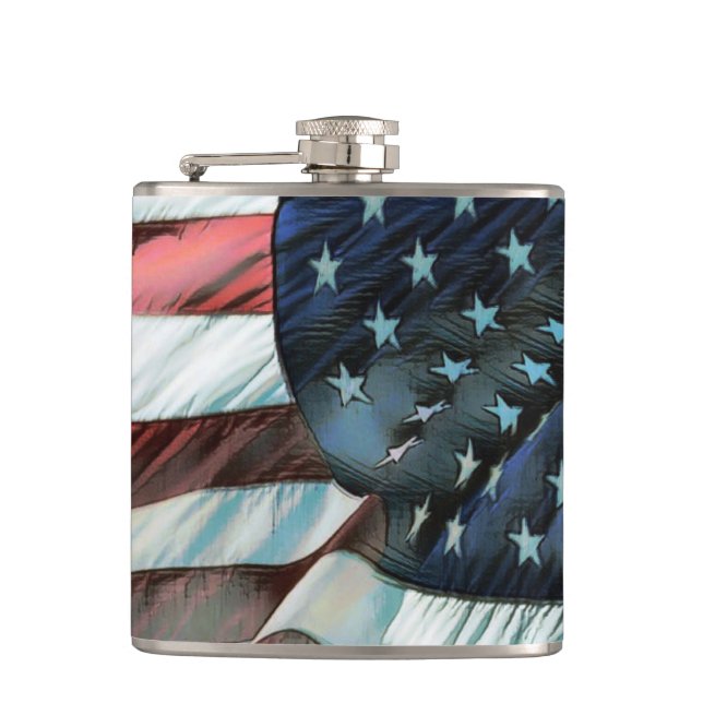 Patriotische Stars und Streifen 6 oz oder 8 oz Fla Flachmann (Vorderseite)