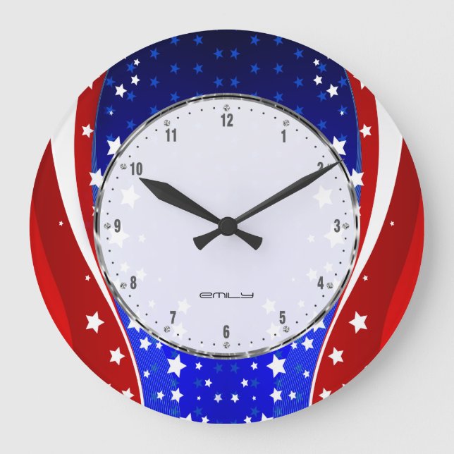 Patriotische Stars und Streifen Abstrakte amerikan Große Wanduhr (Vorderseite)