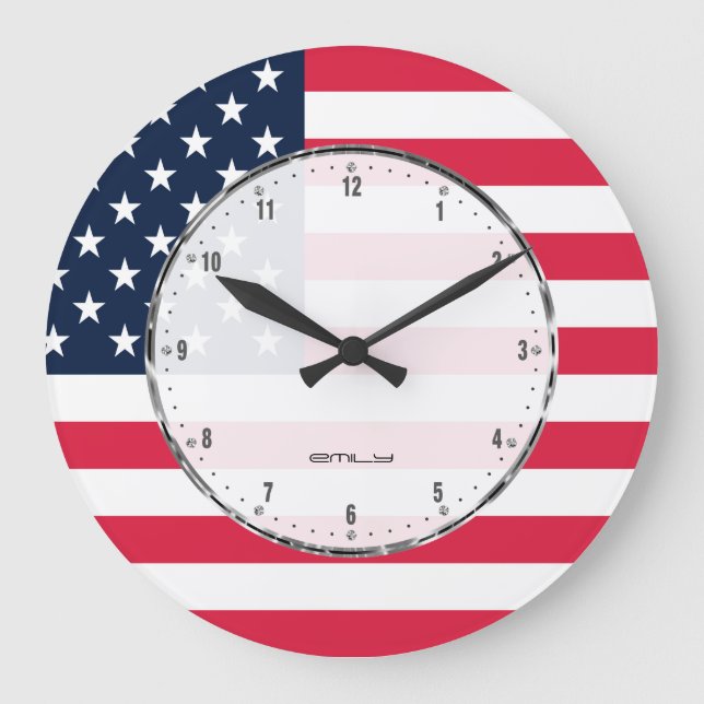 Patriotische Stars und Streifen Abstrakte amerikan Große Wanduhr (Vorderseite)