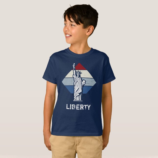 Patriotische Statue der Freiheit Retro gestört T-Shirt (Vorne ganz)