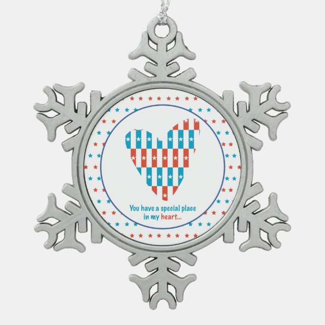 Patriotische Stelle im Herzen, Unterstützung Förde Schneeflocken Zinn-Ornament (Vorderseite)