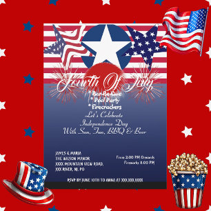 Patriotische Sterne 4. Juli Feuerwerk-BBQ-Party Einladung