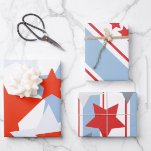 Patriotische Sterne gestreift staubblau rot weiß Geschenkpapier Set