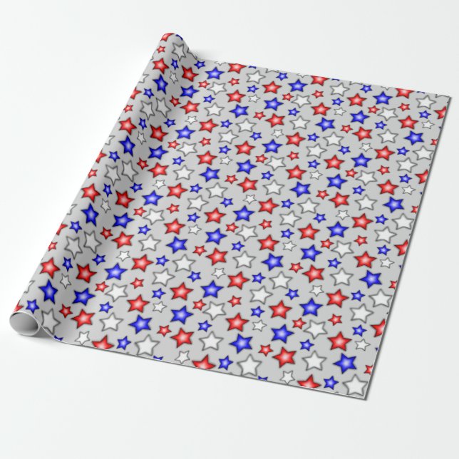 Patriotische Sterne - Hellgraues Geschenkpapier (Ungerollt)