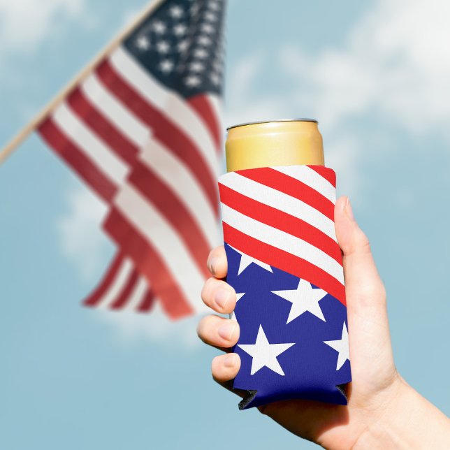 Patriotische Sterne Streifen Rotes Weiß Blau Dose  Selters Dosenkühler (Show your patriotism and celebrate Independence Day in style with this red, white, and blue seltzer )