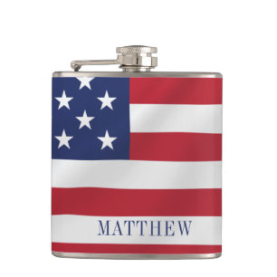 Patriotische Sterne und Streifen Blau Weiße USA-Fl Flachmann