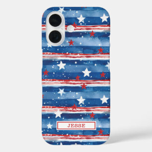 Patriotische Sterne und Streifen Monogramm iPhone 16 Hülle