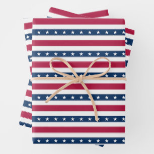 Patriotische Streifen mit Sternen (horizontal) Geschenkpapier Set