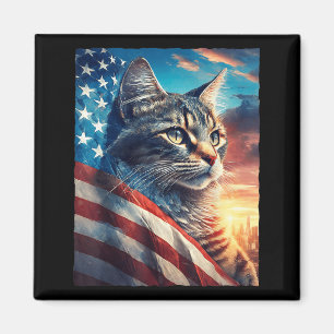 Patriotische Tabby-Katze USA-Flagge 4. Juli Magnet