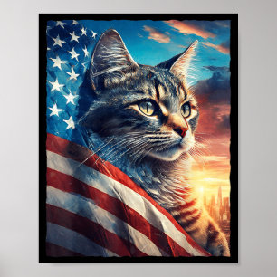 Patriotische Tabby-Katze USA-Flagge 4. Juli Poster