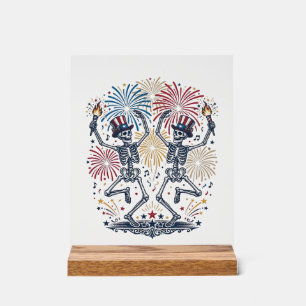 Patriotische tanzende Skelette Feuerwerk 4. Juli Acrylschild