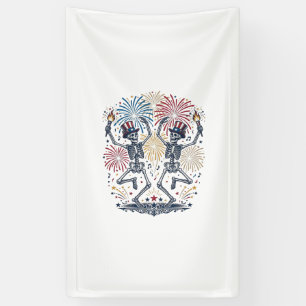Patriotische tanzende Skelette Feuerwerk 4. Juli Banner