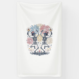 Patriotische tanzende Skelette Feuerwerk 4. Juli Banner