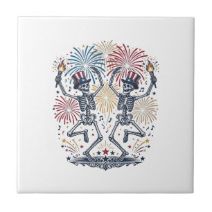 Patriotische tanzende Skelette Feuerwerk 4. Juli Fliese