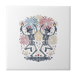 Patriotische tanzende Skelette Feuerwerk 4. Juli Fliese