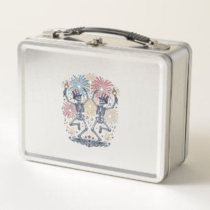 Patriotische tanzende Skelette Feuerwerk 4. Juli Metall Brotdose