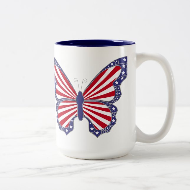 Patriotische Tasse Rot Weiß und Blauer Schmetterli (Rechts)