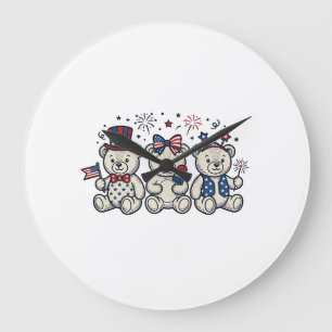 Patriotische Teddybären Vintage-Stich-Vektorgrafik Große Wanduhr