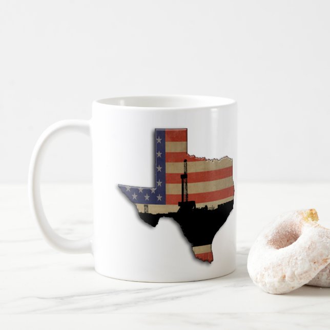 Patriotische Texas-Erdölbohrungs-Anlage Tasse (Mit Donut)