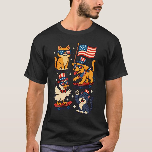 Patriotische Tiere "Merica - Funny 4. Juli Haustie T-Shirt (Vorderseite)