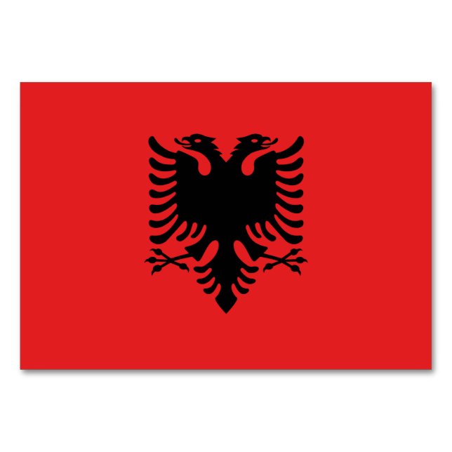 Patriotische Tischkarte mit Flagge Albaniens Tischnummer (Vorderseite)