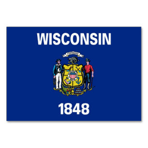 Patriotische Tischkarte mit Flagge von Wisconsin Tischnummer