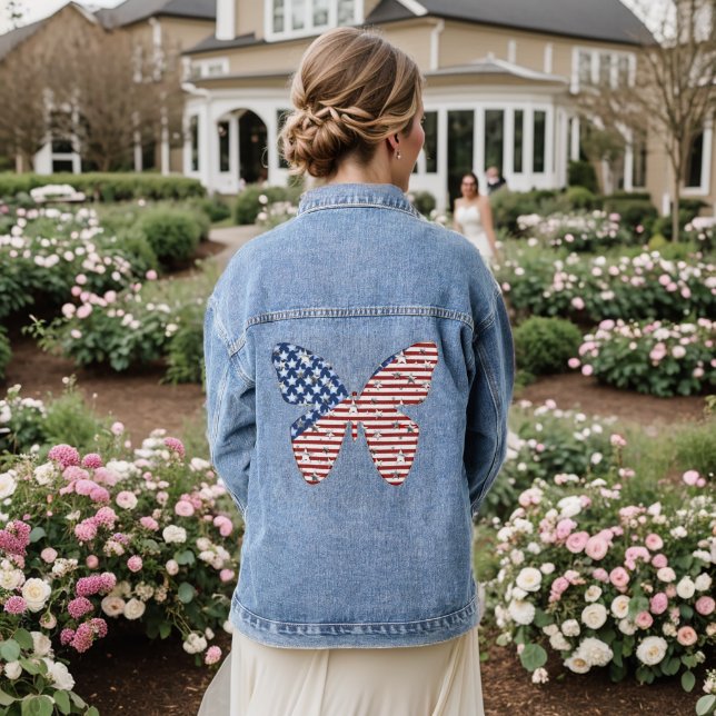 Patriotische U.S. Flagge Women's Denim Jacket Jeansjacke (Hochzeit Rückseite)