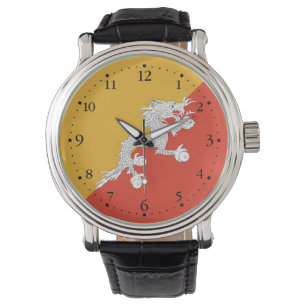 Patriotische Uhr mit Flagge von Bhutan