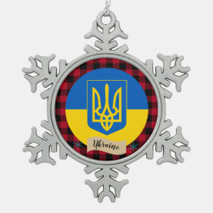Patriotische Ukraine, Büffel kariert, ukrainische Schneeflocken Zinn-Ornament