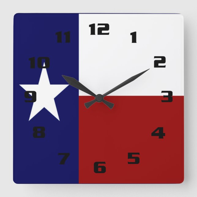 Patriotische und lebendige Texas-Flagge Quadratische Wanduhr (Vorderseite)