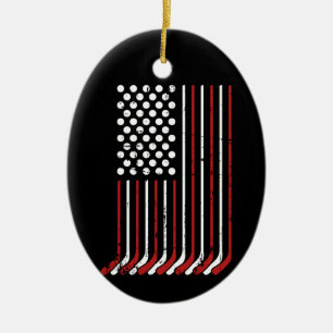 Patriotische US-amerikanische Hockey-Stöcke Stars  Keramik Ornament
