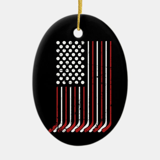 Patriotische US-amerikanische Hockey-Stöcke Stars  Keramik Ornament (Vorne)