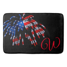 Patriotische US-Flagge Fireworks Red Monogram Bath Badematte