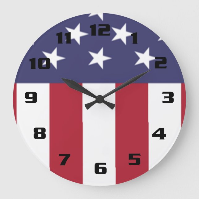 Patriotische US Flagge Große Wanduhr (Vorderseite)
