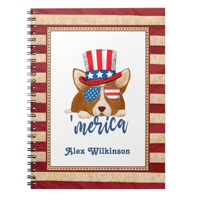 Patriotische US Flagge Hut und Glasses Corgi Notizblock (Vorderseite)
