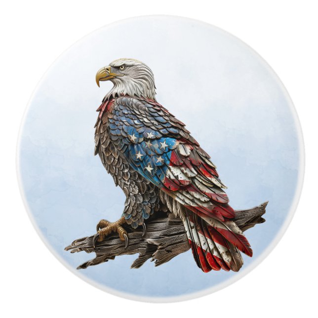 Patriotische US-Flagge Rustic Bald Eagle Keramikknauf (Vorderseite)