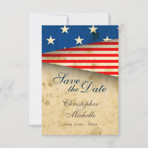 Patriotische US-Flagge Vintage-Hochzeitspaar Termi Einladung